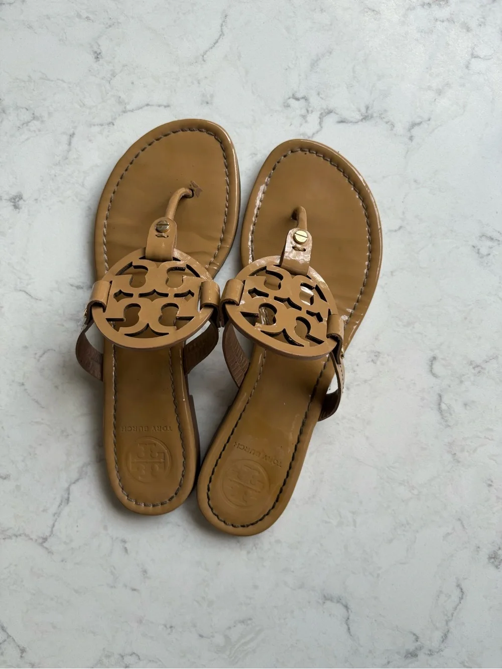 Tory Burch Miller Patent Thong Sandal in Tan